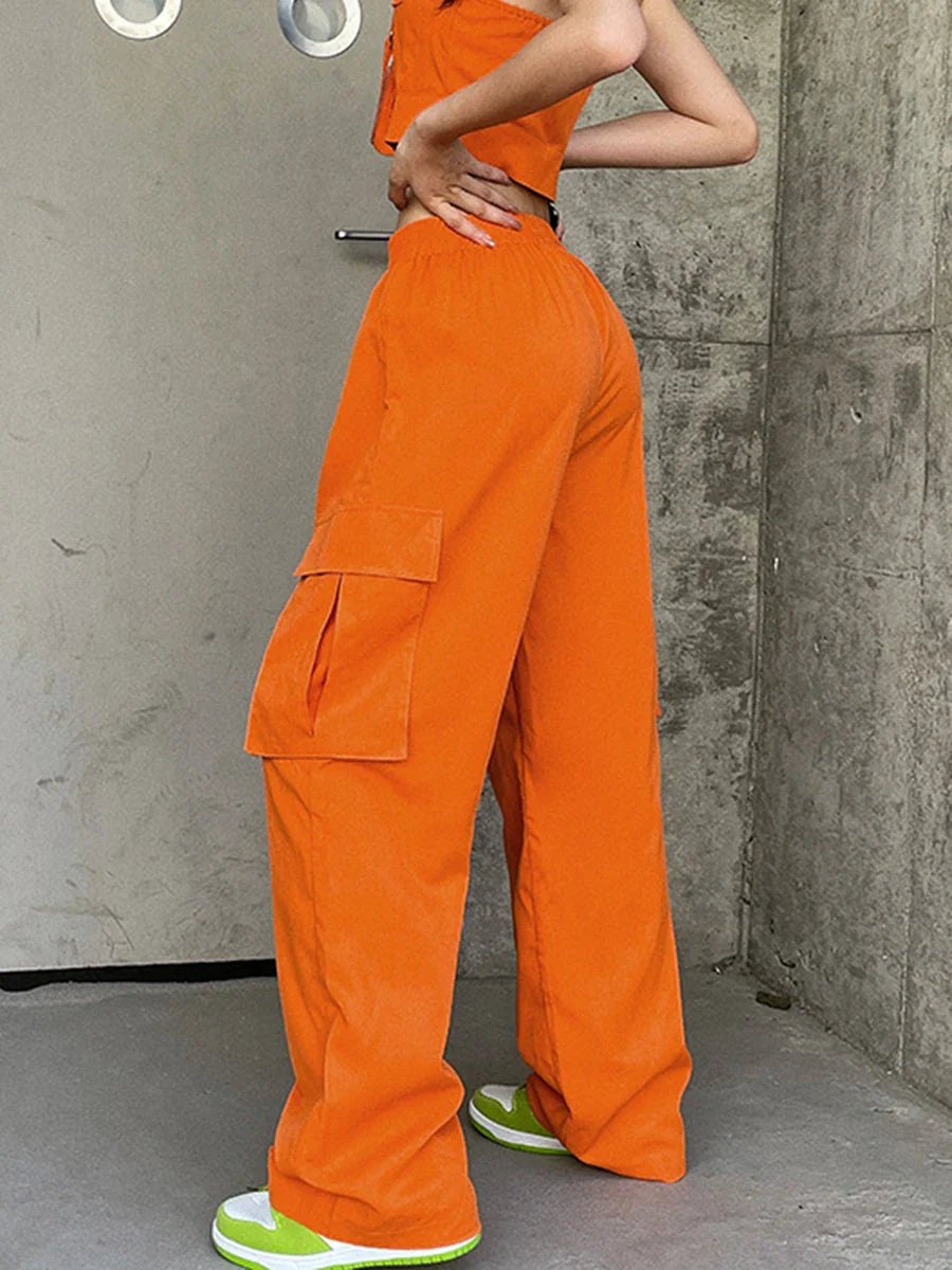 Orange parachute pants