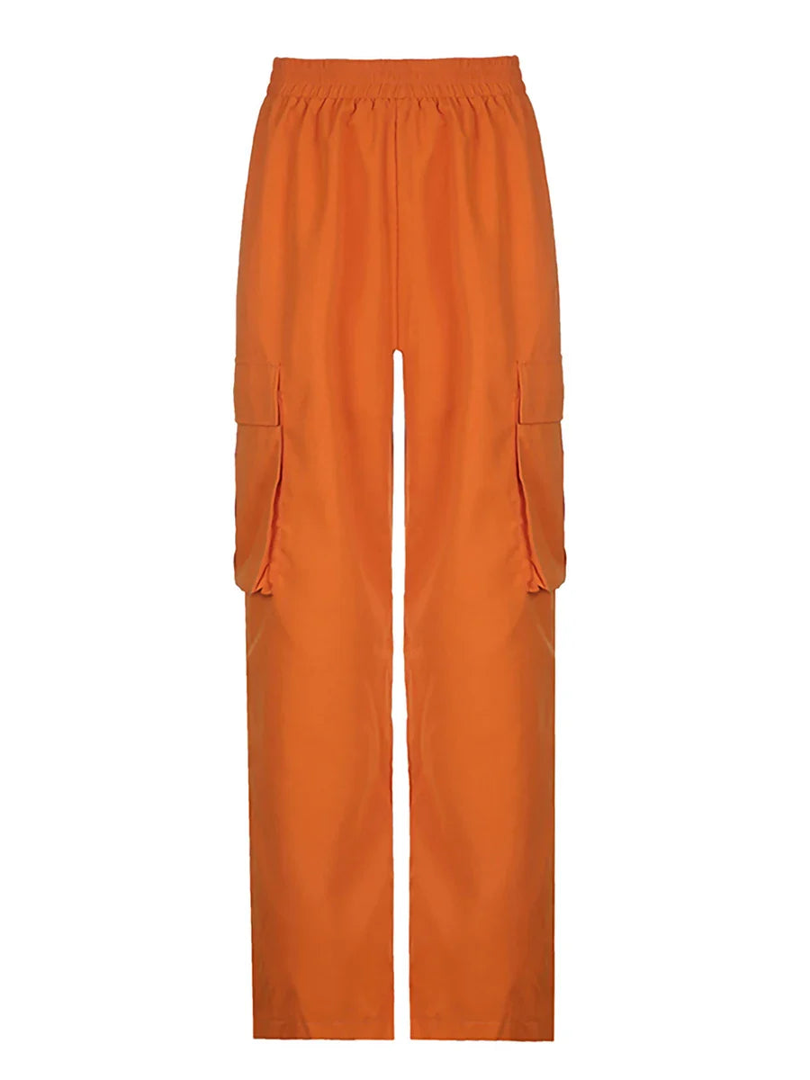 Orange parachute pants