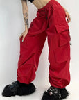 Red parachute pants