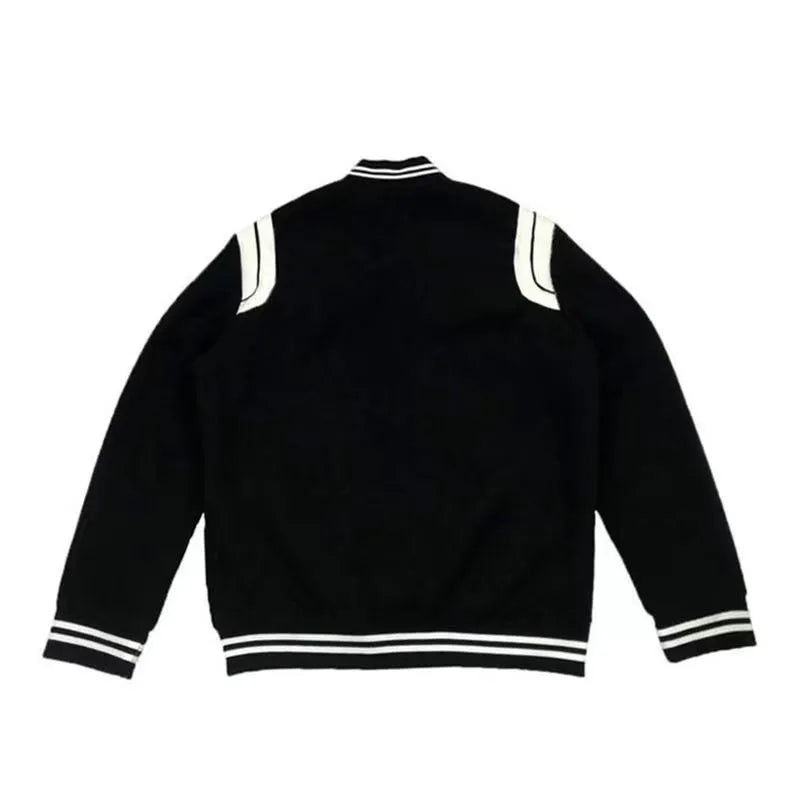 Black and white varsity jacket