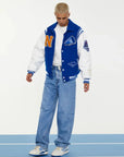 Blue varsity jacket