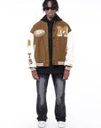 Brown varsity jacket