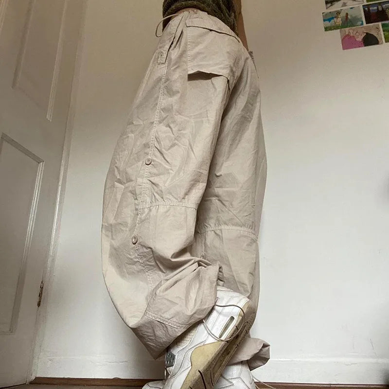 Beige parachute pants