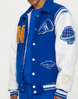 Blue varsity jacket