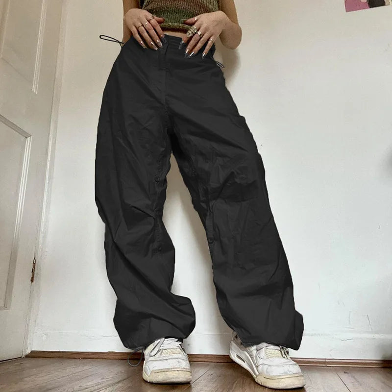 Black parachute pants