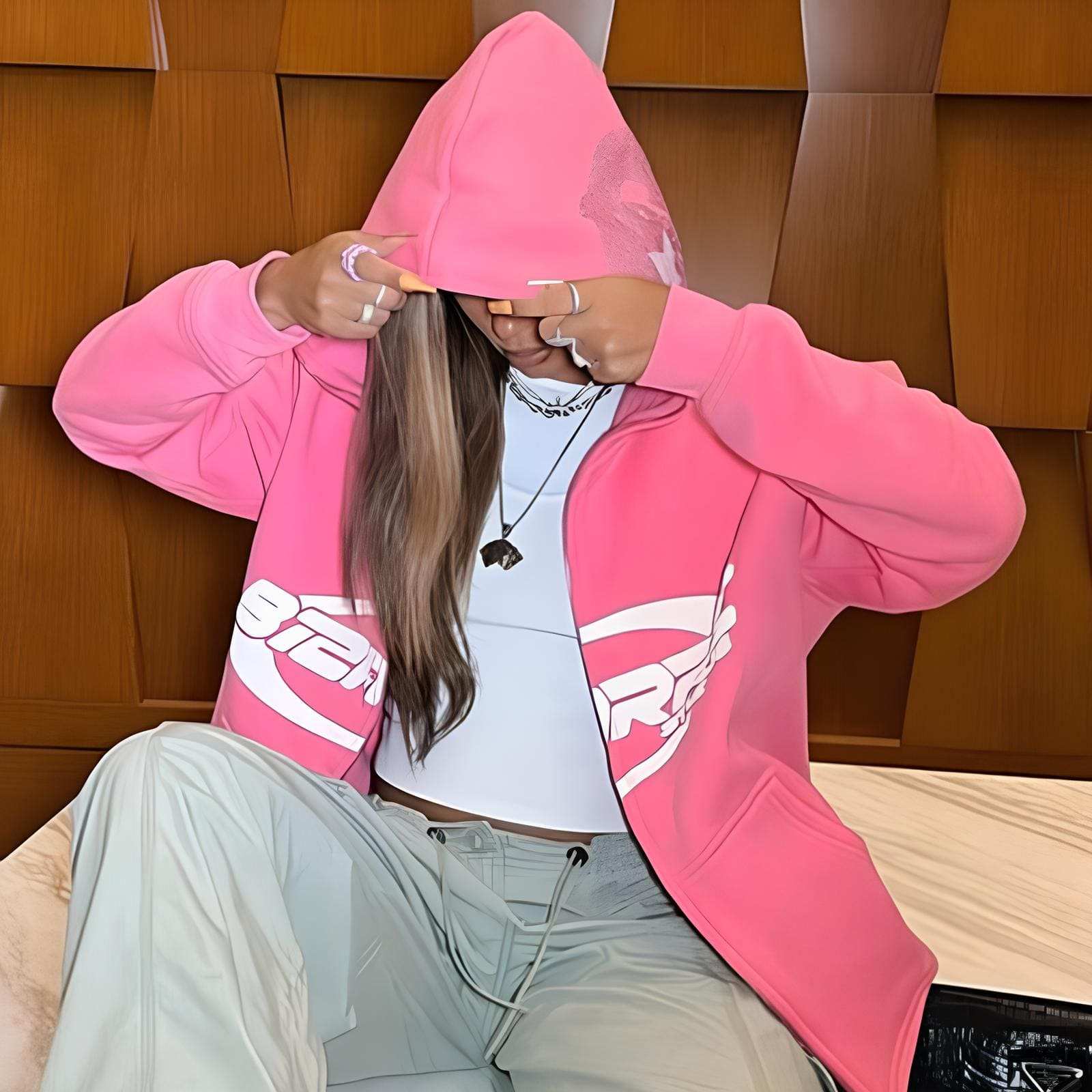 Pink full zip hoodie