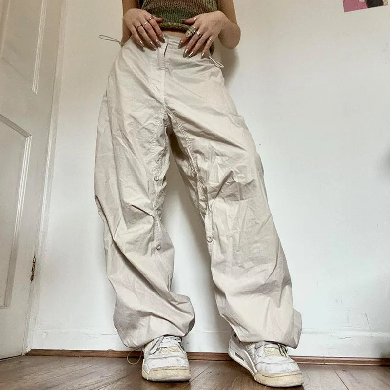 Beige parachute pants