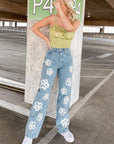 Floral print jeans