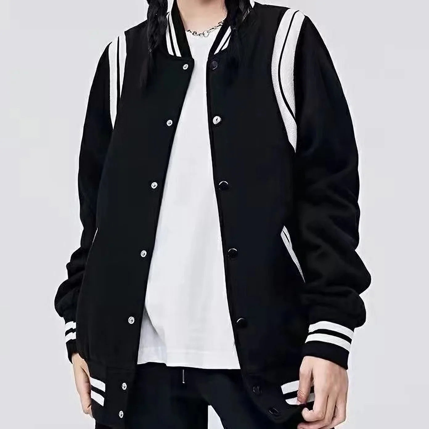 Black and white varsity jacket