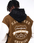 Brown varsity jacket