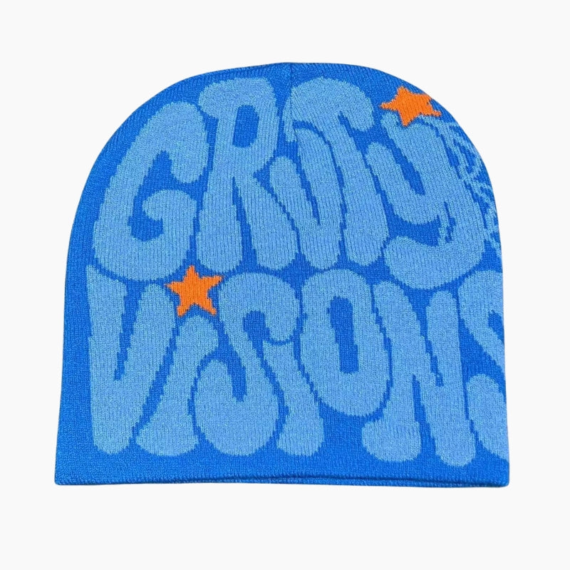 Y2K &#39;Groovy Visions&#39; Blue and Orange Beanie