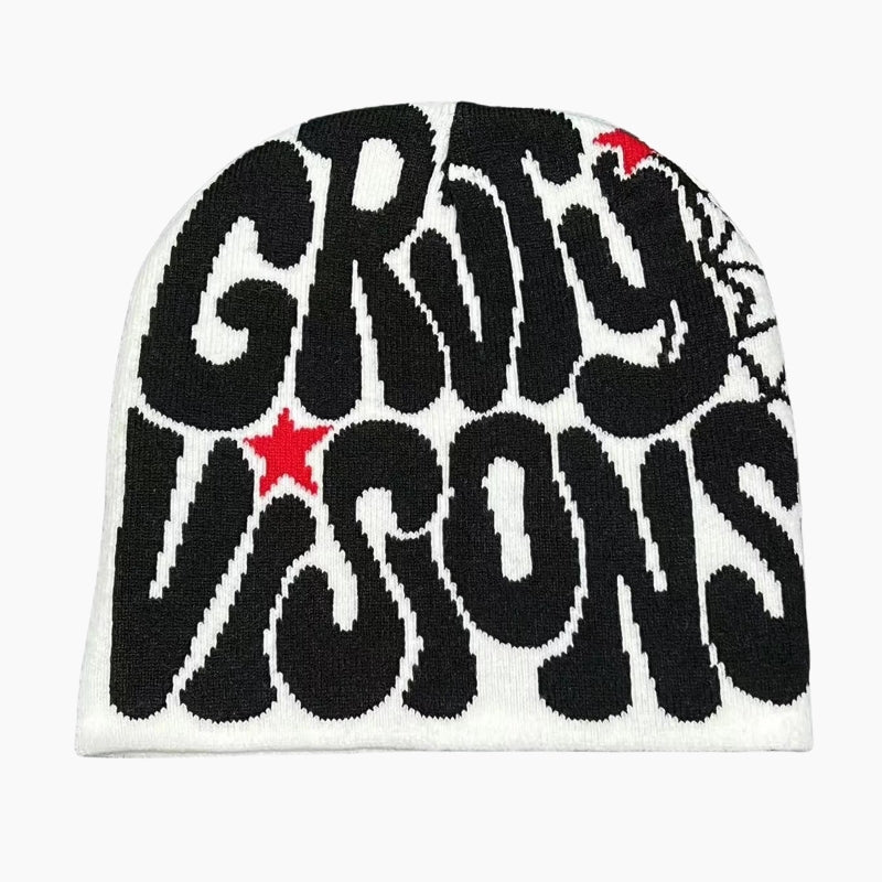 Y2K &#39;Groovy Visions&#39; Black and White Beanie