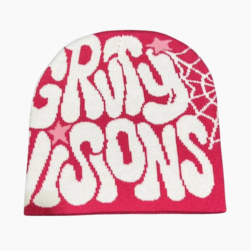 Y2K &#39;Groovy Visions&#39; Pink and White Beanie