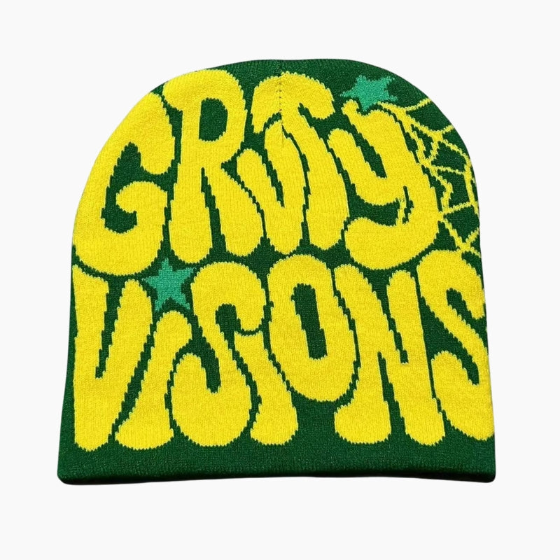 Y2K &#39;Groovy Visions&#39; Green and Yellow Beanie