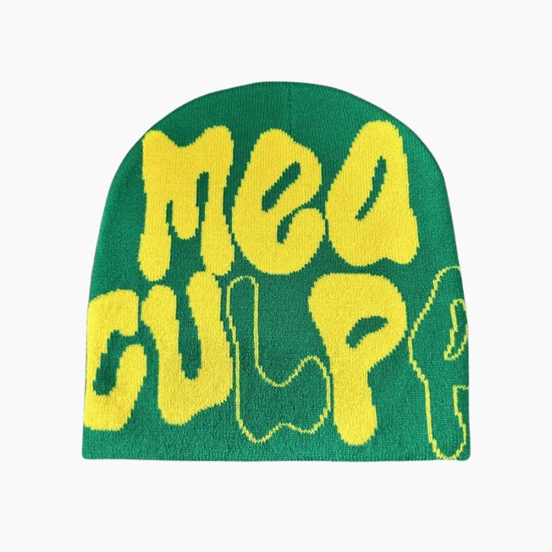 Y2K &#39;Mea Culpa&#39; Yellow and Green Beanie