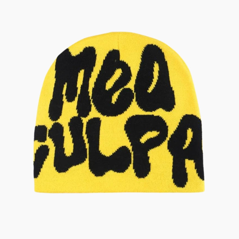 Y2K &quot;Mea Culpa&quot; Black and Yellow Beanie