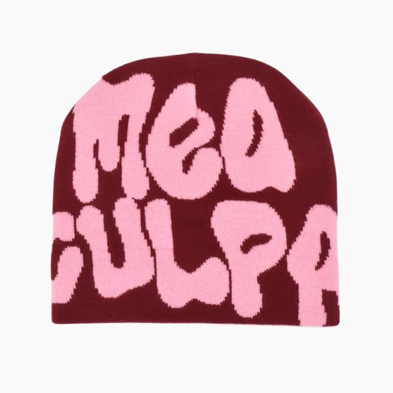 Y2K &#39;Mea Culpa&#39; Red and Pink Beanie