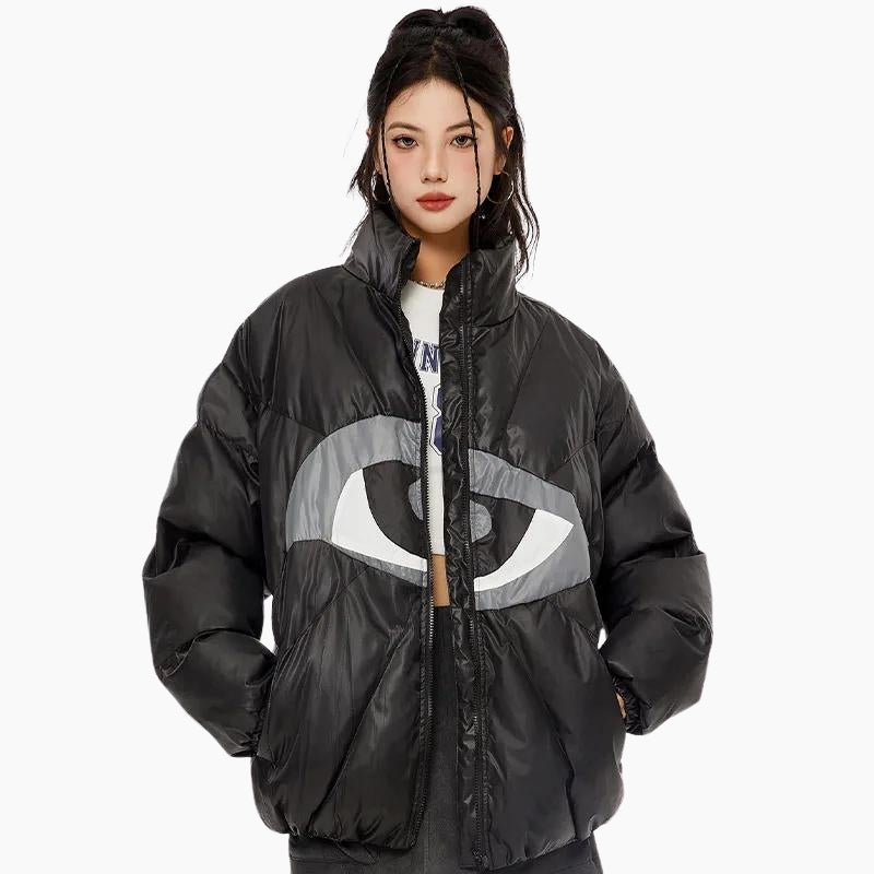 Y2K &#39;All-Seeing Eye&#39; Black Down Jacket