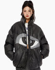 Y2K 'All-Seeing Eye' Black Down Jacket