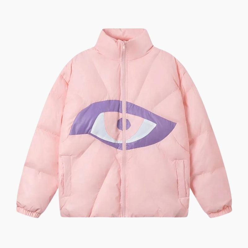 Y2K &#39;All-Seeing Eye&#39; Pink Puffer Jacket