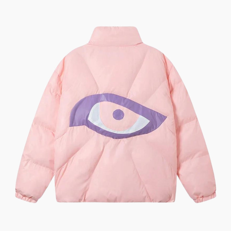 Y2K &#39;All-Seeing Eye&#39; Pink Puffer Jacket