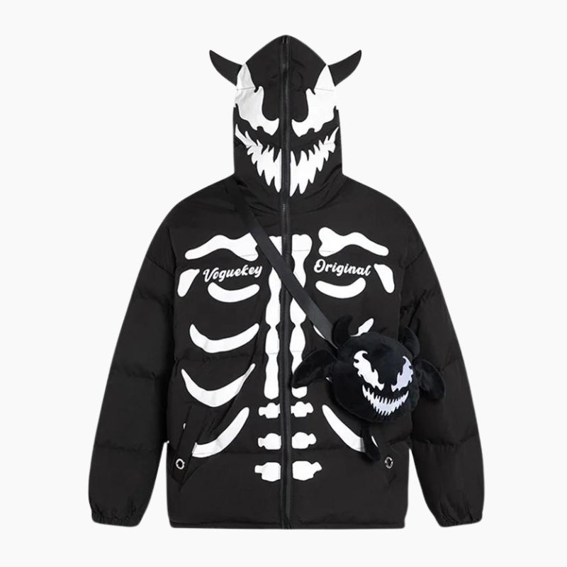 Y2K &#39;Black Skull&#39; Puffer Jacket