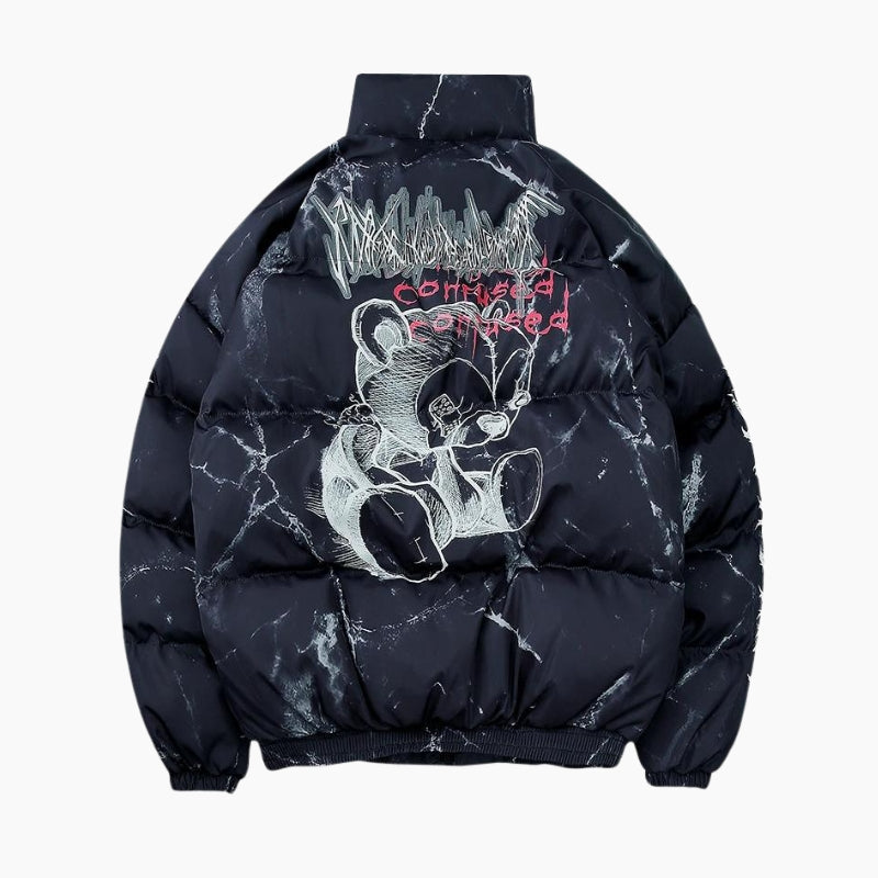 Y2K Black &#39;Cosmic Bear&#39; Puffer Jacket