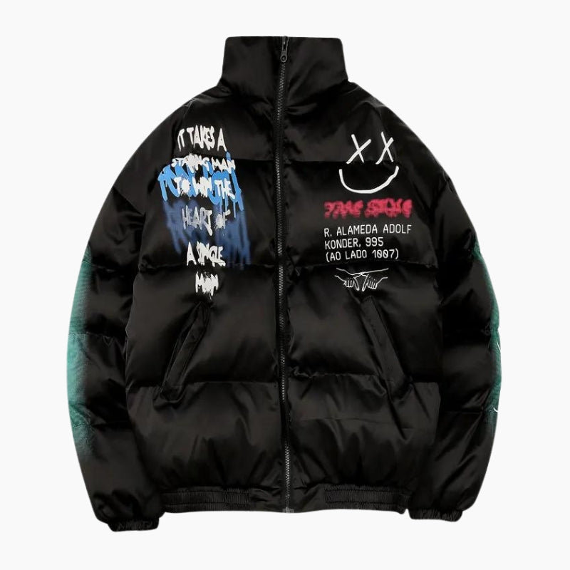 Y2K &#39;Graffiti Smile&#39; Puffer Jacket