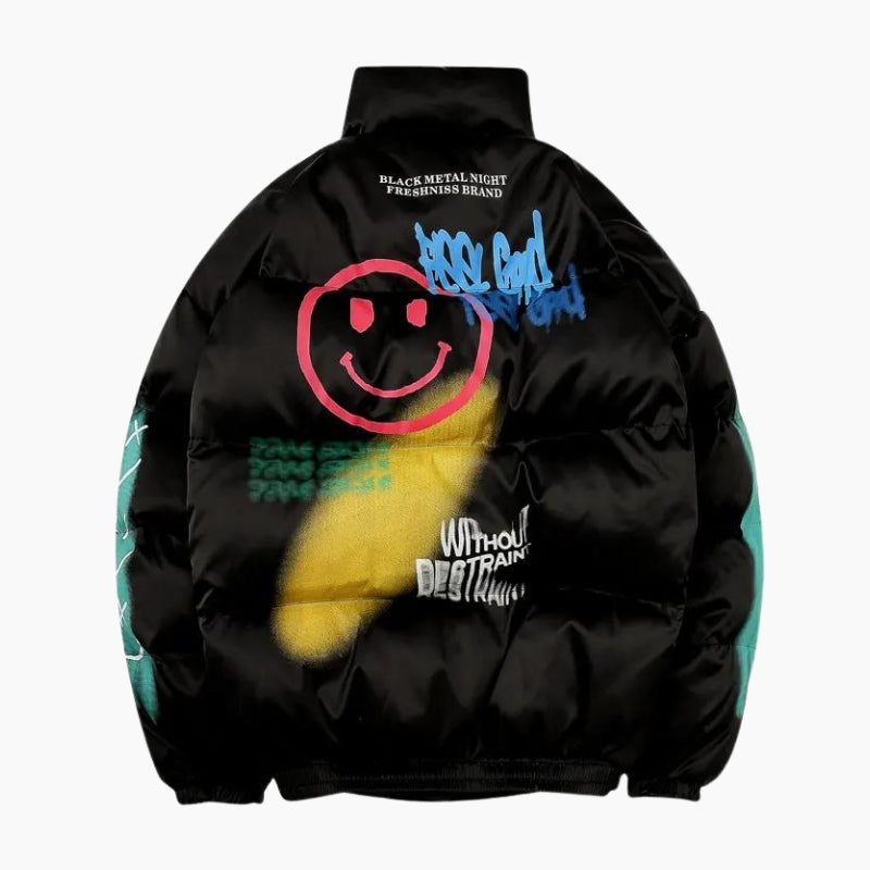 Y2K &#39;Graffiti Smile&#39; Puffer Jacket