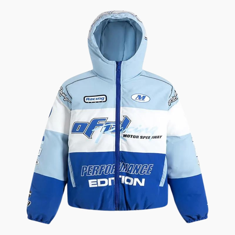 Y2K &#39;Racing Performance&#39; blue Puffer Jacket