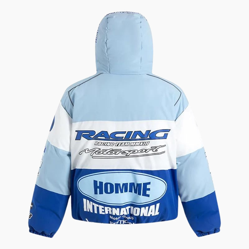 Y2K &#39;Racing Performance&#39; blue Puffer Jacket