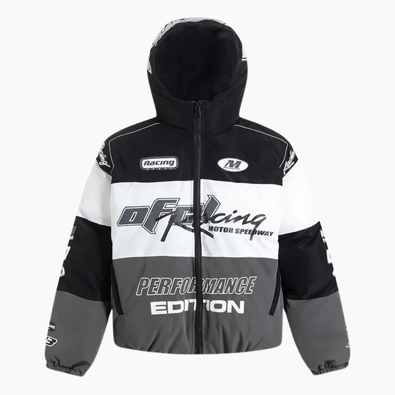 Y2K &#39;Racing Performance&#39; black down jacket