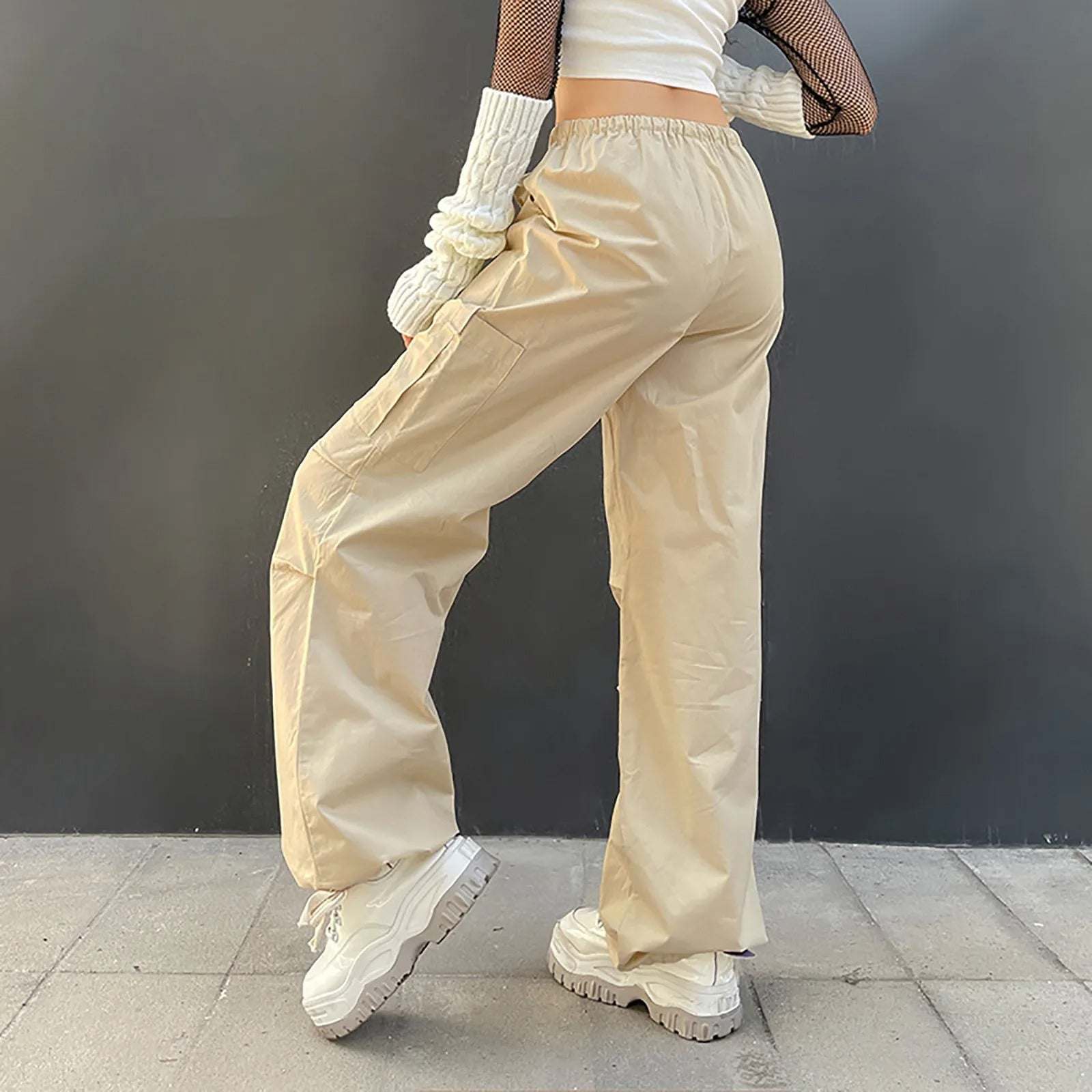 Beige parachute pants