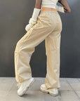 Beige parachute pants