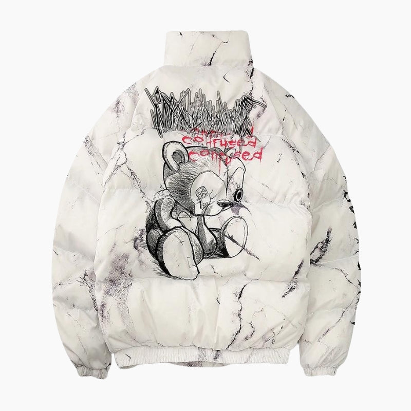 Y2K &#39;Cosmic Bear&#39; white puffer jacket