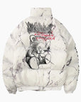 Y2K 'Cosmic Bear' white puffer jacket