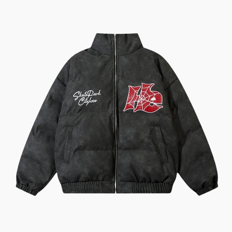 Y2K &#39;Spider Hustle&#39; Black Puffer Jacket