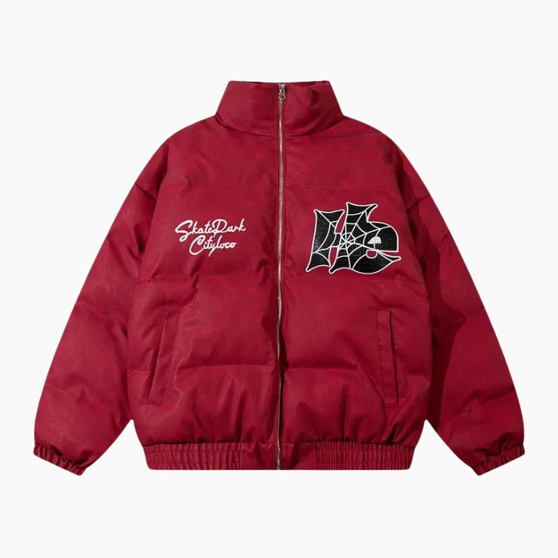 Y2K &#39;Spider Hustle&#39; Red Puffer Jacket