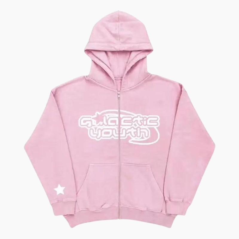 Y2K &#39;Galactic Youth&#39; Hooded Sweatshirt Pink