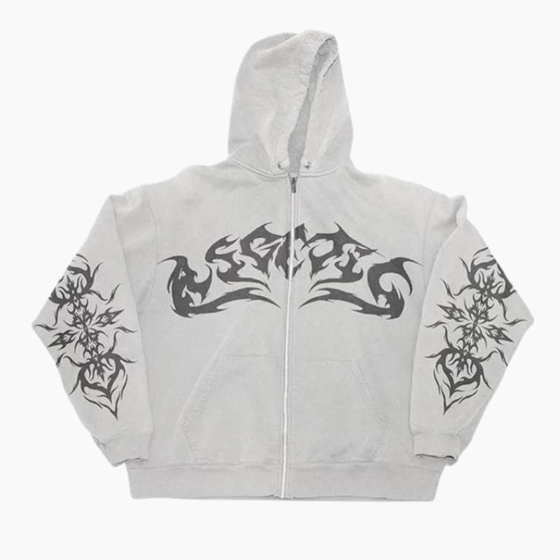 Y2K &#39;Tribal Ink&#39; Gray Hoodie