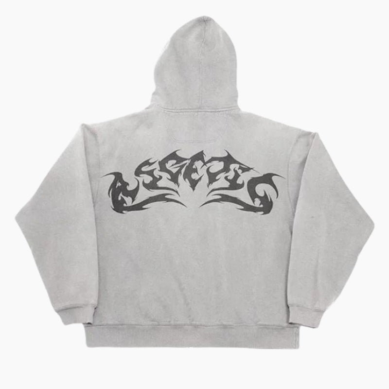 Y2K &#39;Tribal Ink&#39; Gray Hoodie