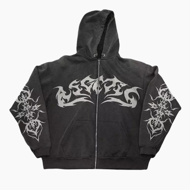 Y2K &#39;Tribal Ink&#39; Black Hoodie