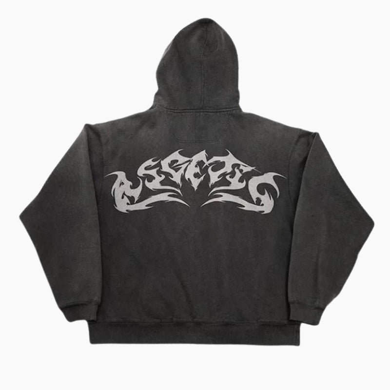 Y2K &#39;Tribal Ink&#39; Black Hoodie