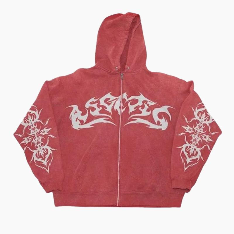 Y2K &#39;Tribal Ink&#39; Red Hoodie