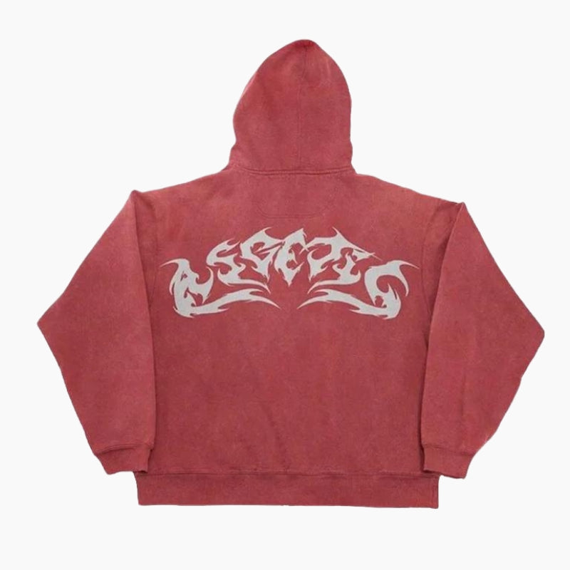 Y2K &#39;Tribal Ink&#39; Red Hoodie