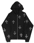 Jacket with shiny rhinestone cross